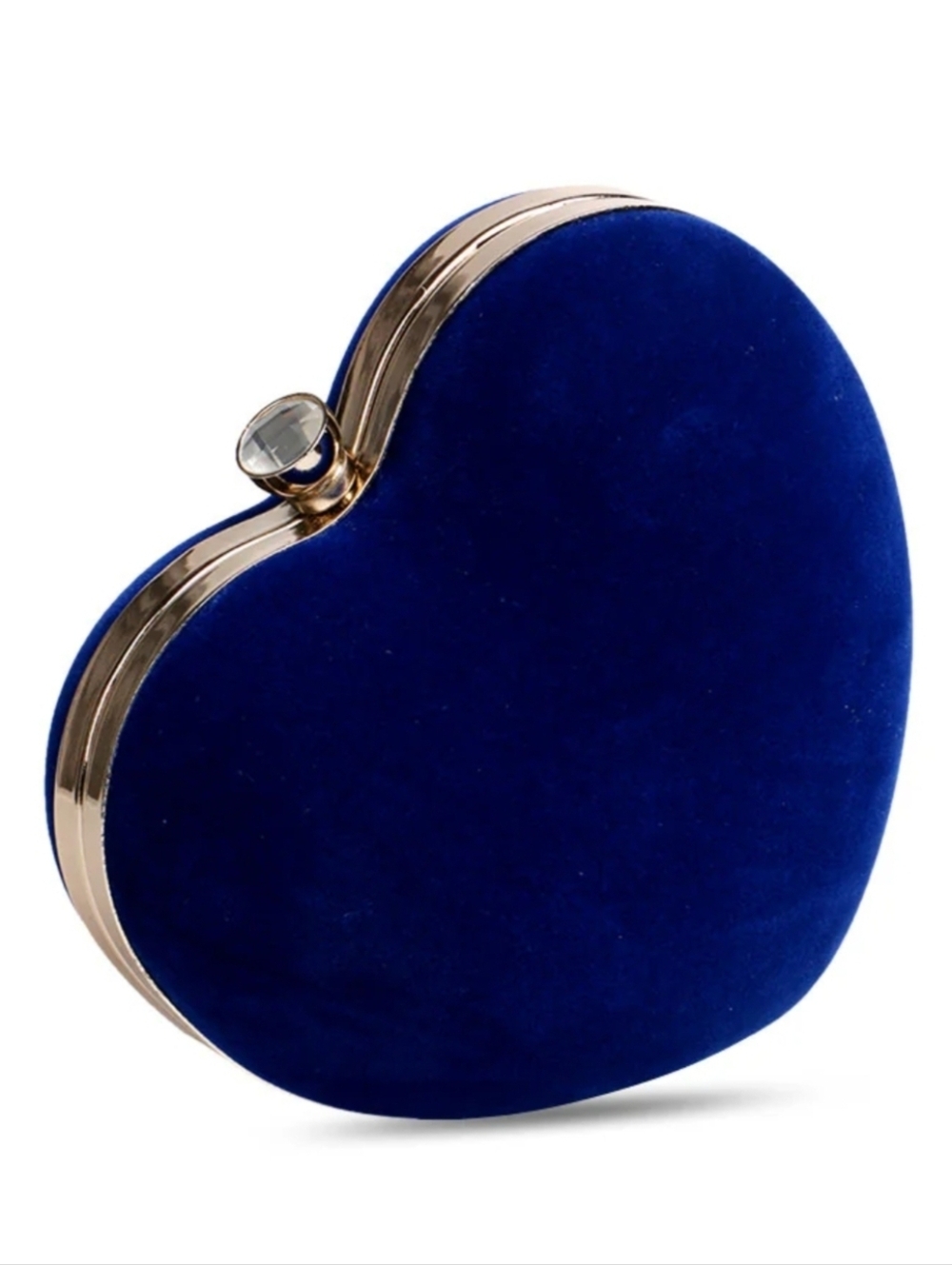 Cobalt Blue Heart Shaped Velvet Clutch Purse Retro Evening Bag Crossbody Chain